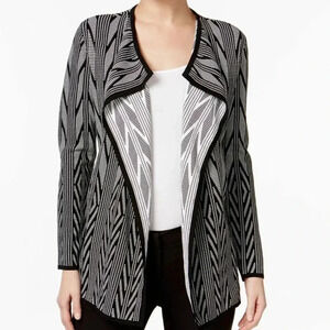 CALVIN KLEIN Size M Jacquard Flyaway Long Sleeve Cardigan BLACK-WHITE